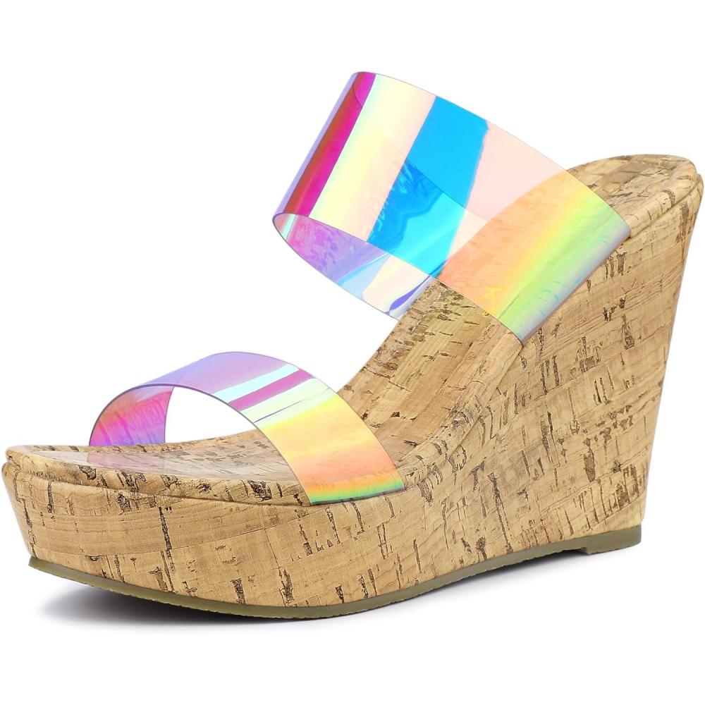 imageAllegra K Womens Clear Platform Transparent Straps Wedge Heels SandalsColorful