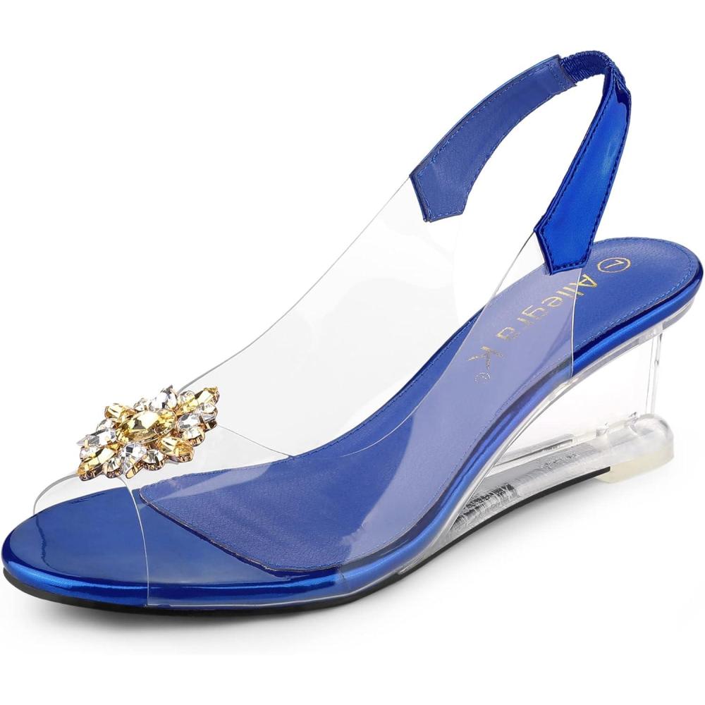imageAllegra K Womens Clear Slingback Wedges Rhinestone Transparent Peep Toe HeelsBlue