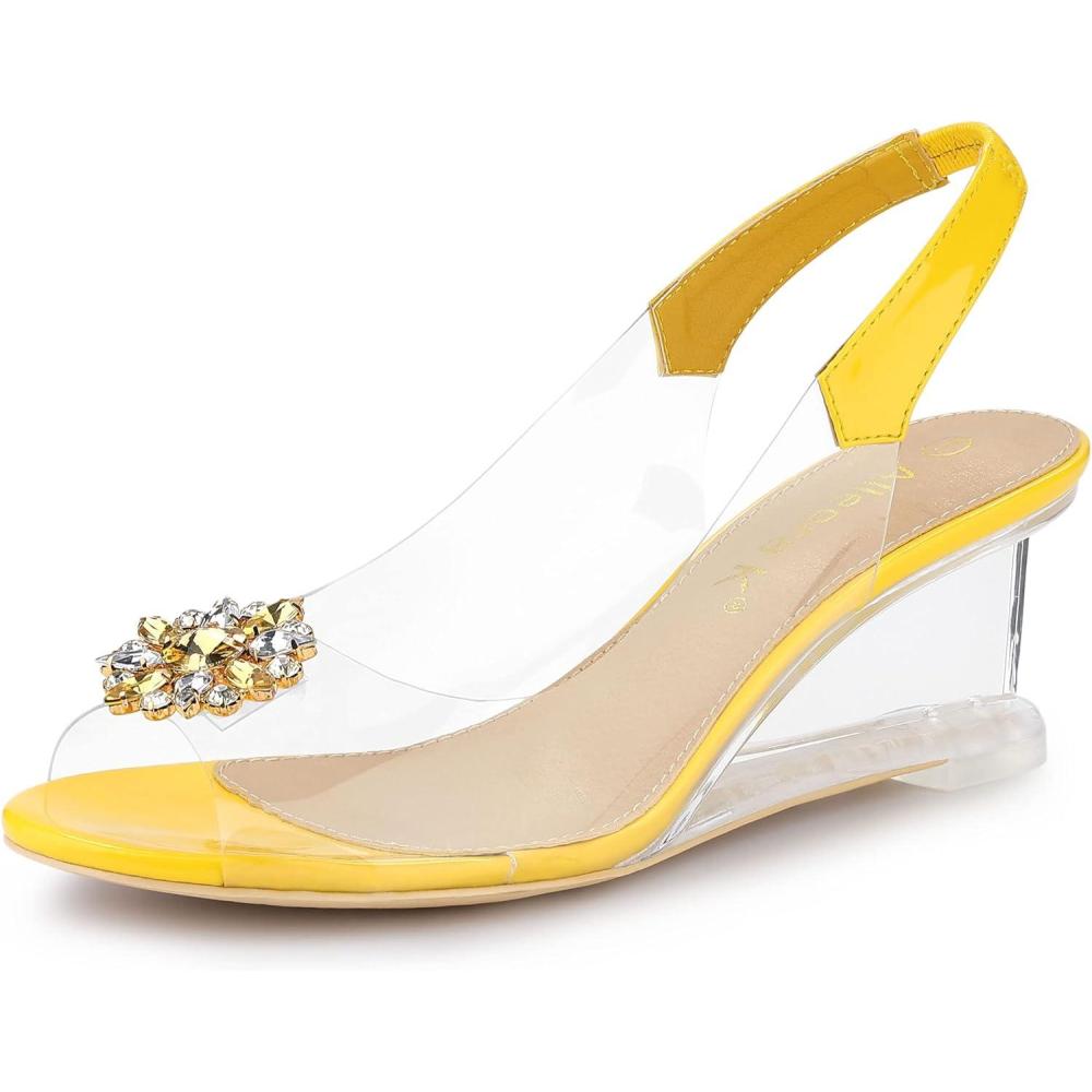 imageAllegra K Womens Clear Slingback Wedges Rhinestone Transparent Peep Toe HeelsYellow