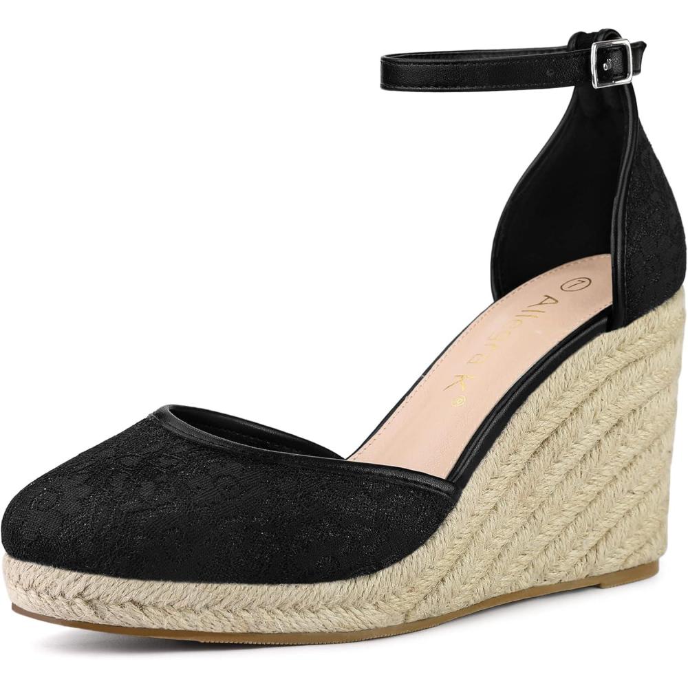 imageAllegra K Womens Closed Toe Espadrille Platform Heels Lace Wedge SandalsBlack