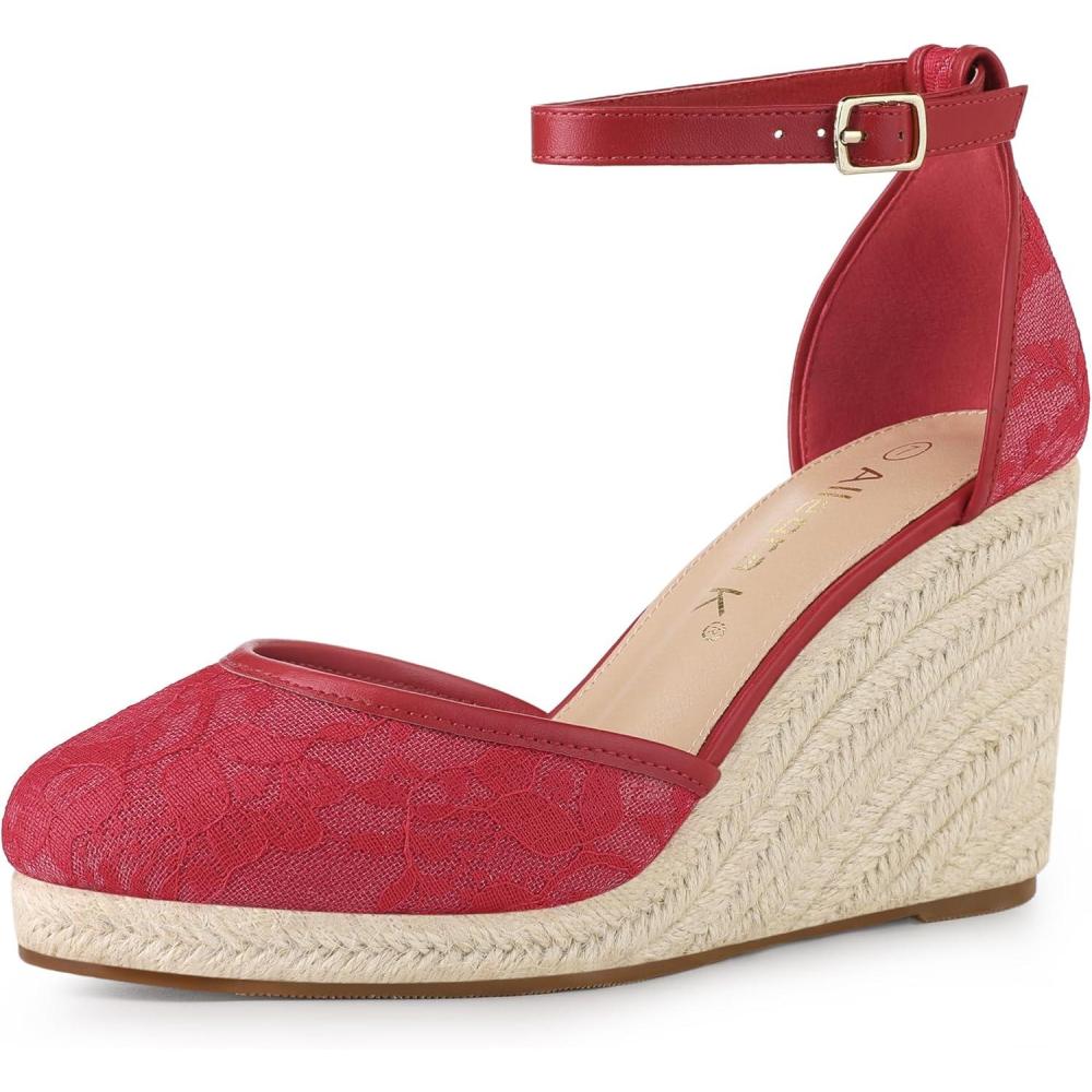 imageAllegra K Womens Closed Toe Espadrille Platform Heels Lace Wedge SandalsRed