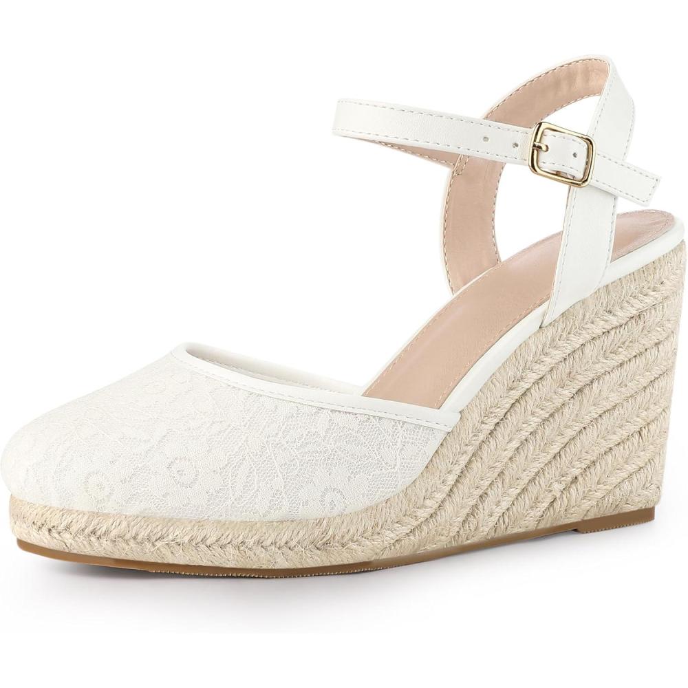 imageAllegra K Womens Closed Toe Platform Espadrilles Lace Wedge Heel SandalsIvory