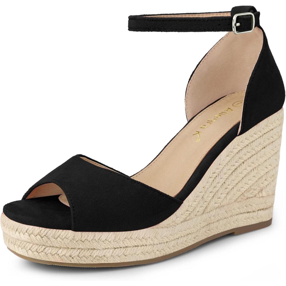 imageAllegra K Womens Espadrille Platform Ankle Strap Wedge Heel SandalsBlack