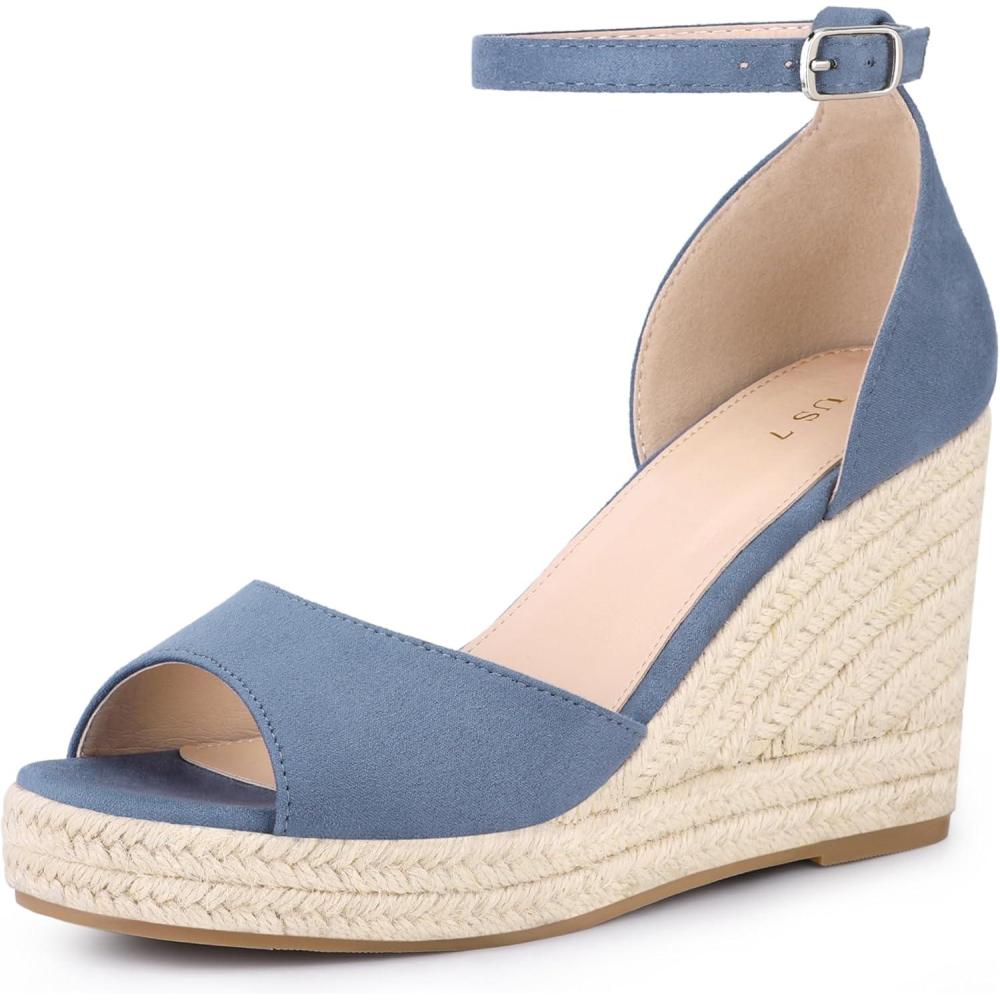 imageAllegra K Womens Espadrille Platform Ankle Strap Wedge Heel SandalsDark Blue