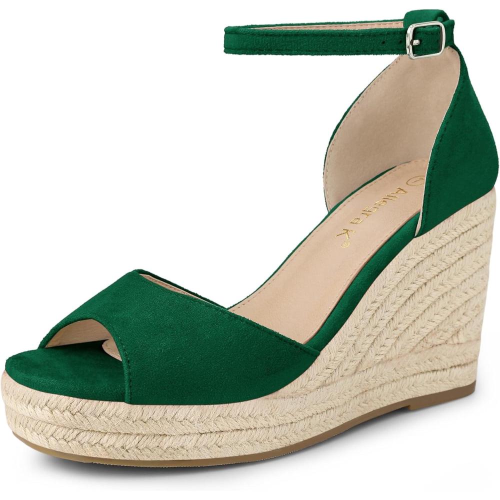 imageAllegra K Womens Espadrille Platform Ankle Strap Wedge Heel SandalsDark Green