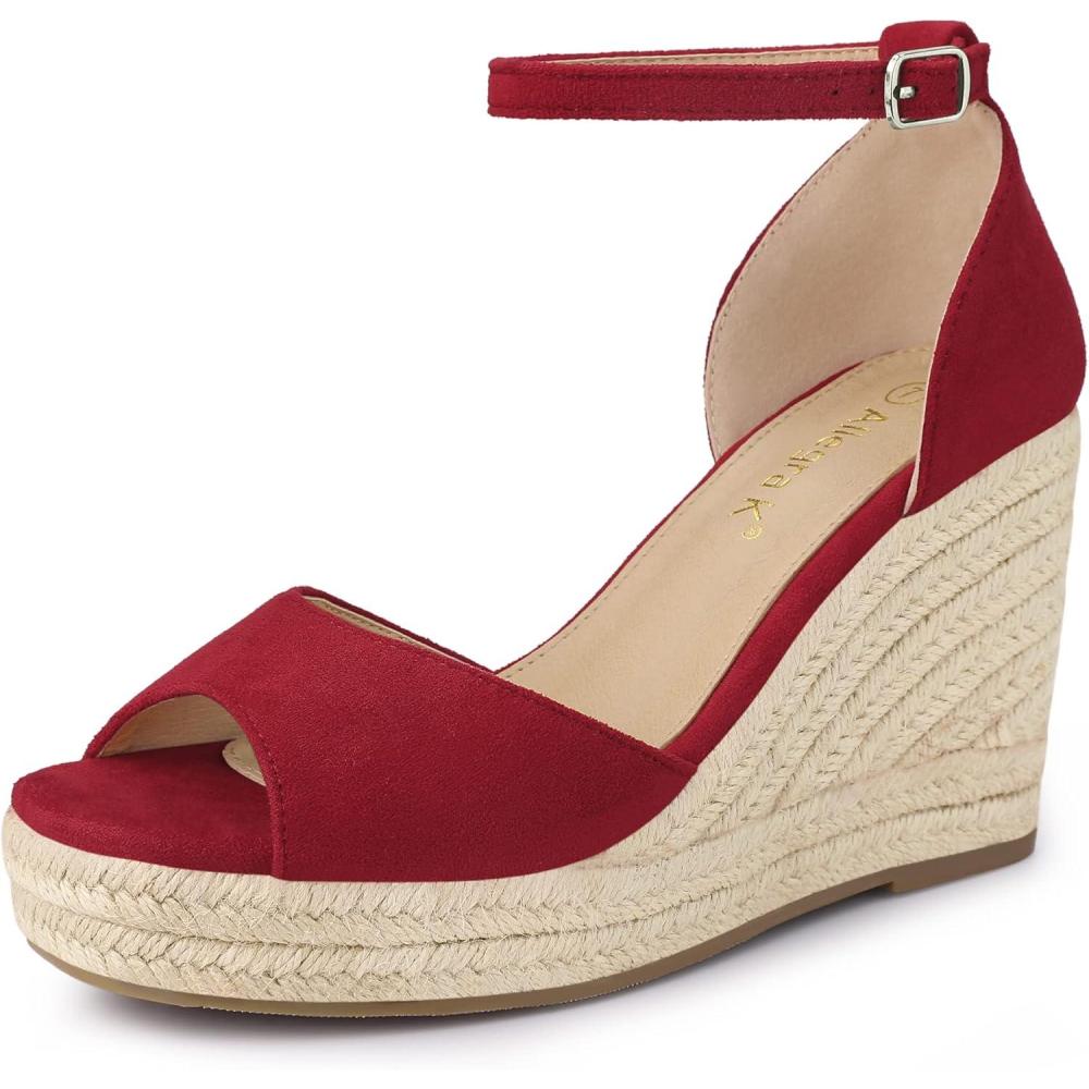 imageAllegra K Womens Espadrille Platform Ankle Strap Wedge Heel SandalsRed