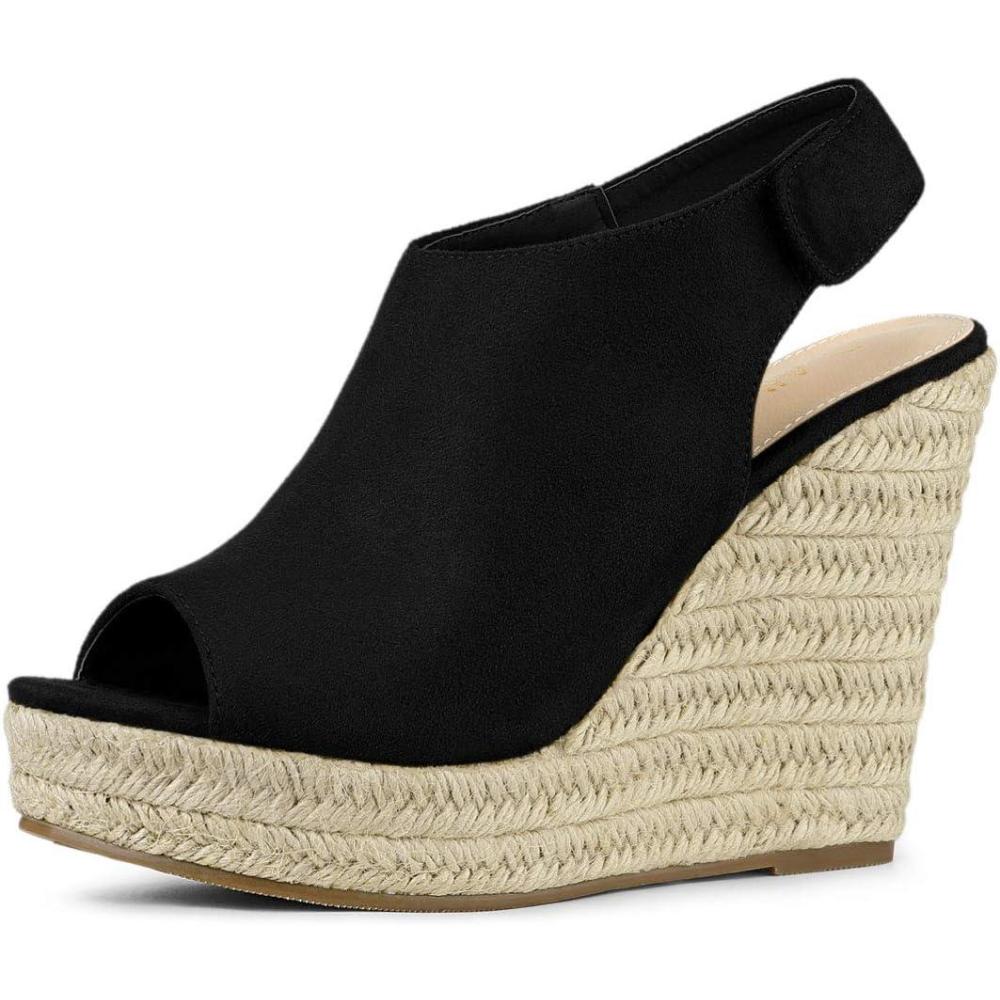 imageAllegra K Womens Espadrille Platform Heeled Wedges SandalsBlack