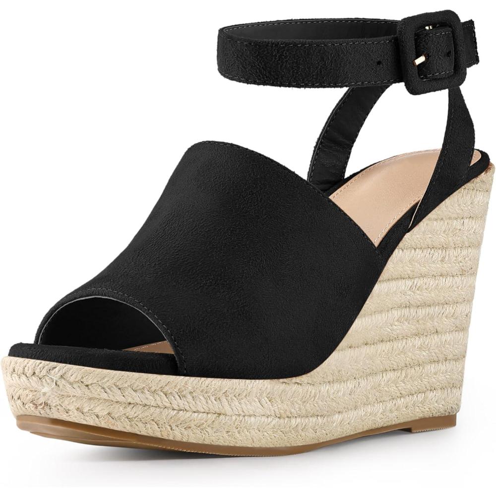imageAllegra K Womens Espadrille Platform Slingback Wedges Heels SandalsBlack