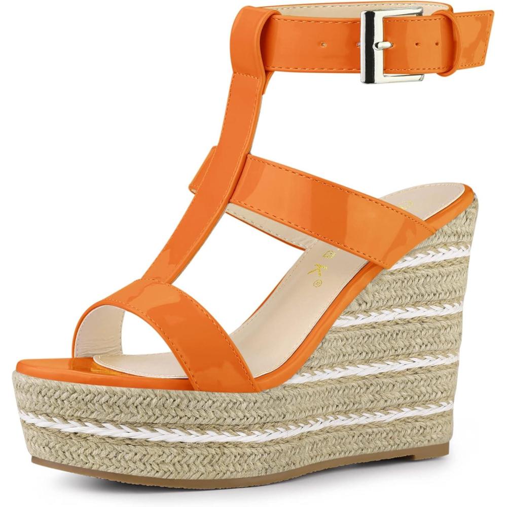 imageAllegra K Womens Espadrille Strappy Platform Wedges SandalsOrange