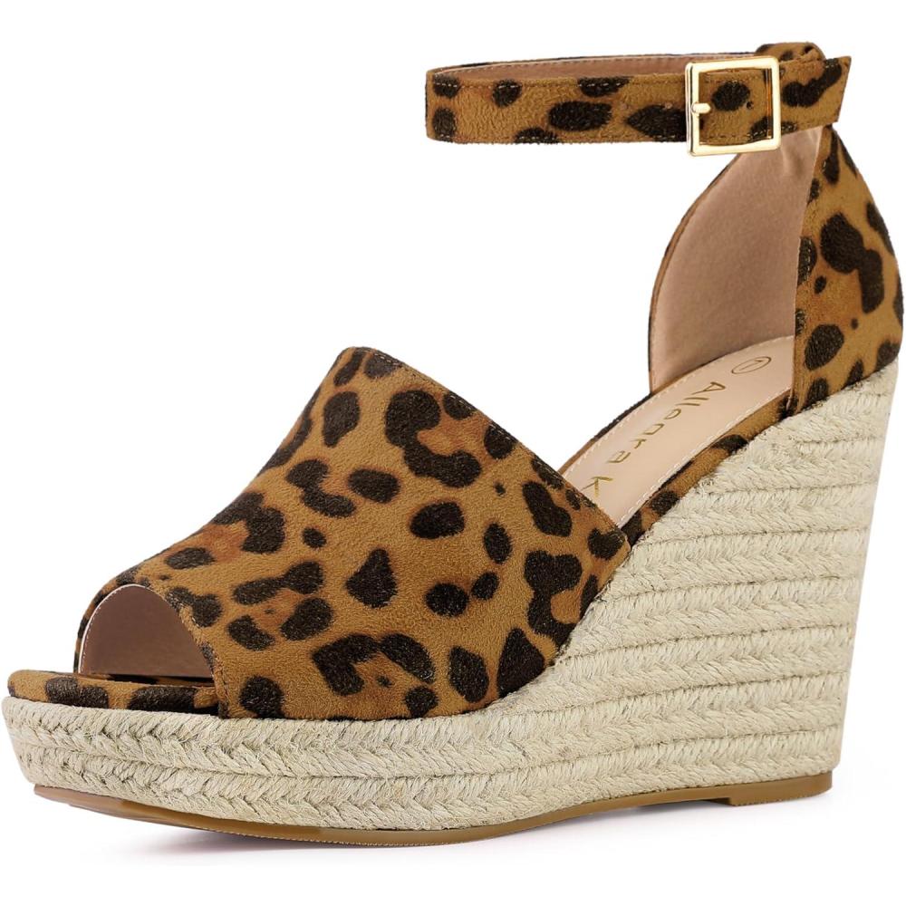 imageAllegra K Womens Espadrilles Platform Heels Wedges SandalsLeopard