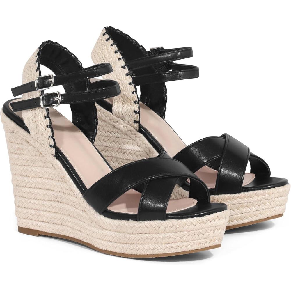 imageAllegra K Womens Espadrilles Platform Wedges Open Toe Wedge Heel SandalsBlack