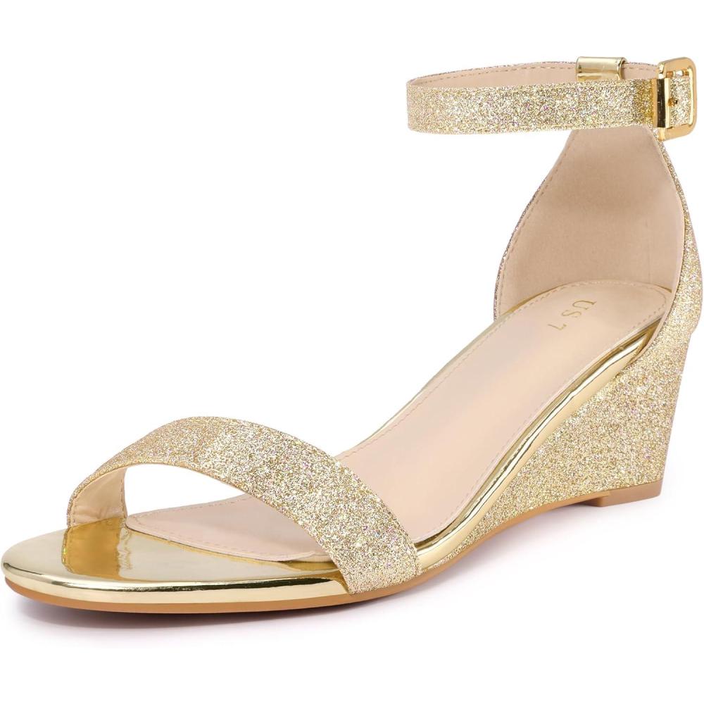 imageAllegra K Womens Glitter Heels Open Toe Wedge Heel SandalsGold