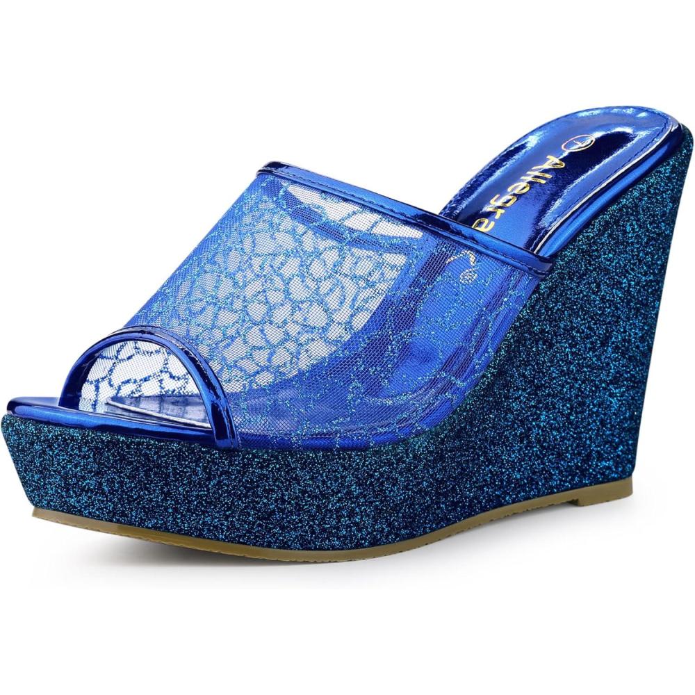 imageAllegra K Womens Glitter Platform Heels Slide Wedge SandalsBlue