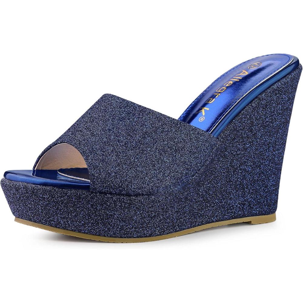 imageAllegra K Womens Glitter Platform Slip on Wedge Heels SandalsNavy Blue