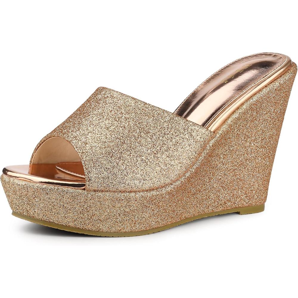 imageAllegra K Womens Glitter Platform Slip on Wedge Heels SandalsRose Gold