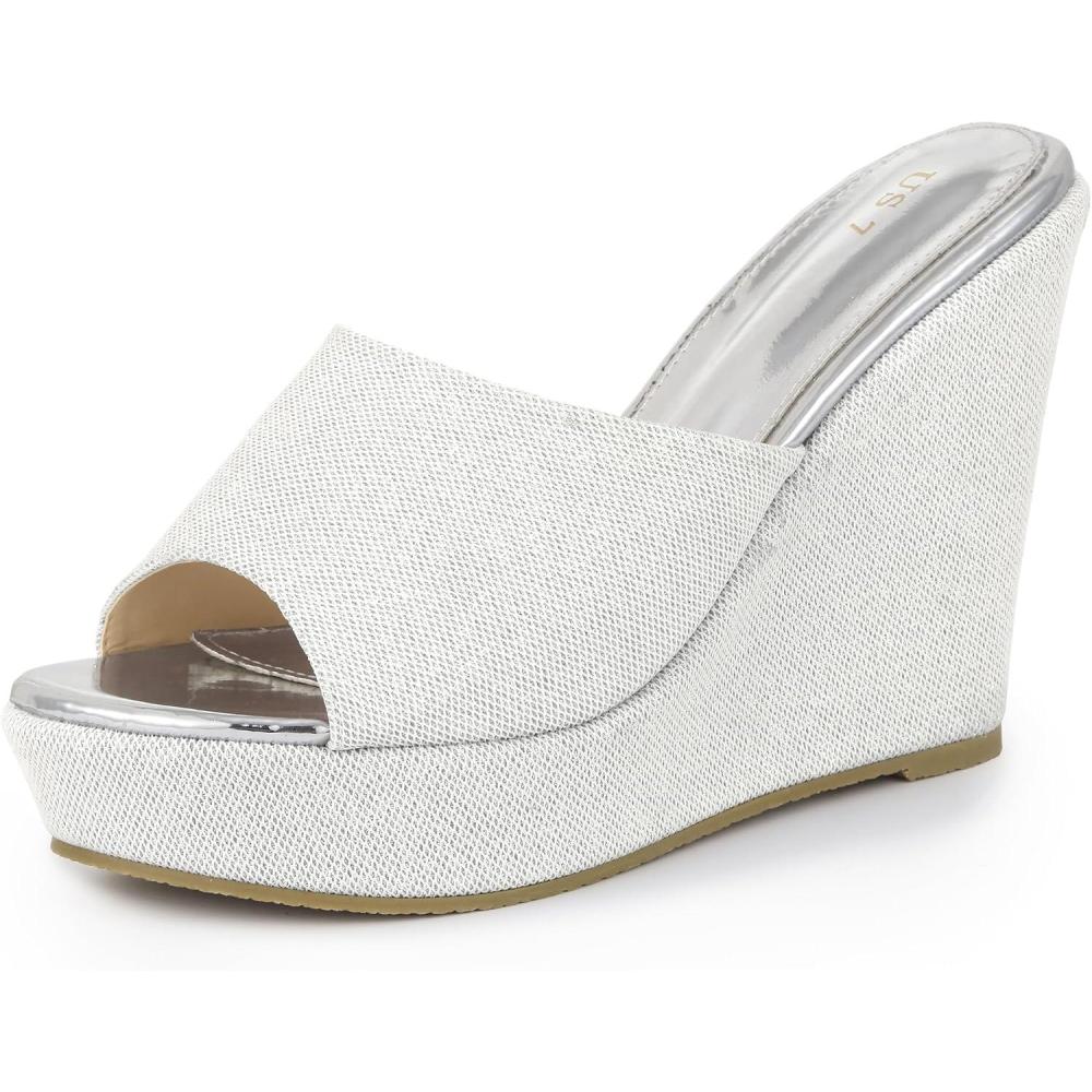 imageAllegra K Womens Glitter Platform Slip on Wedge Heels SandalsWhite Silver