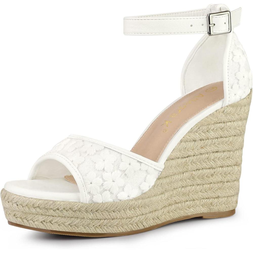 imageAllegra K Womens Lace Platform Espadrilles Wedge Heels SandalsWhite