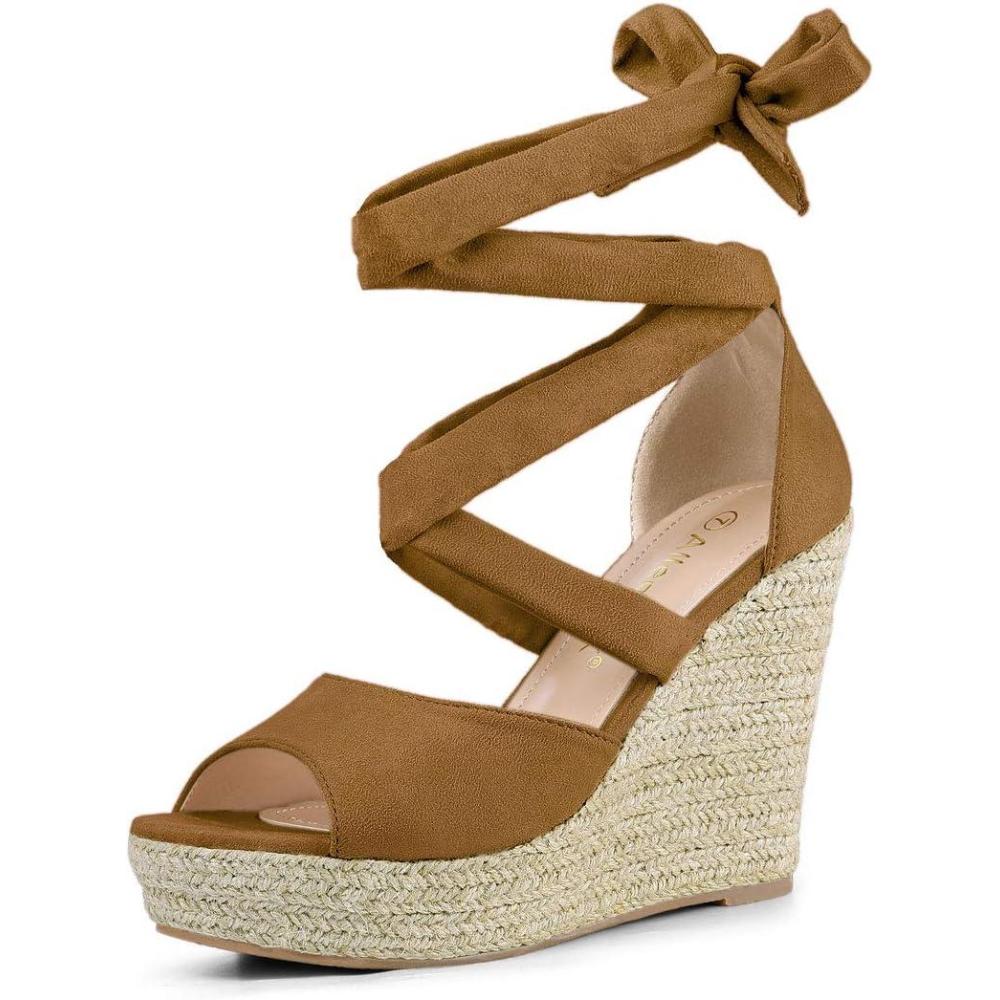 imageAllegra K Womens Lace Up Espadrilles Platform Platform Wedges SandalsBrown