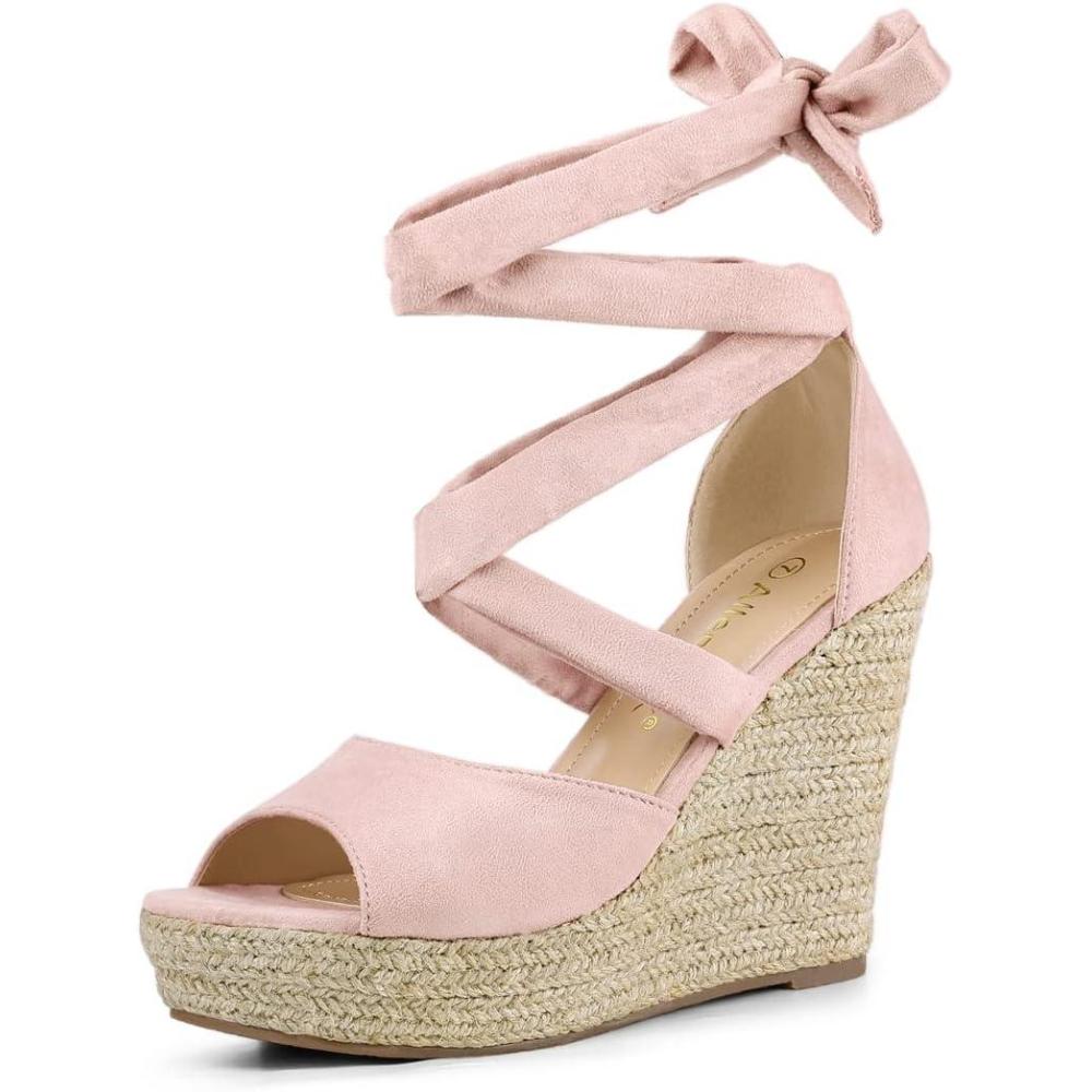 imageAllegra K Womens Lace Up Espadrilles Platform Platform Wedges SandalsLight Pink