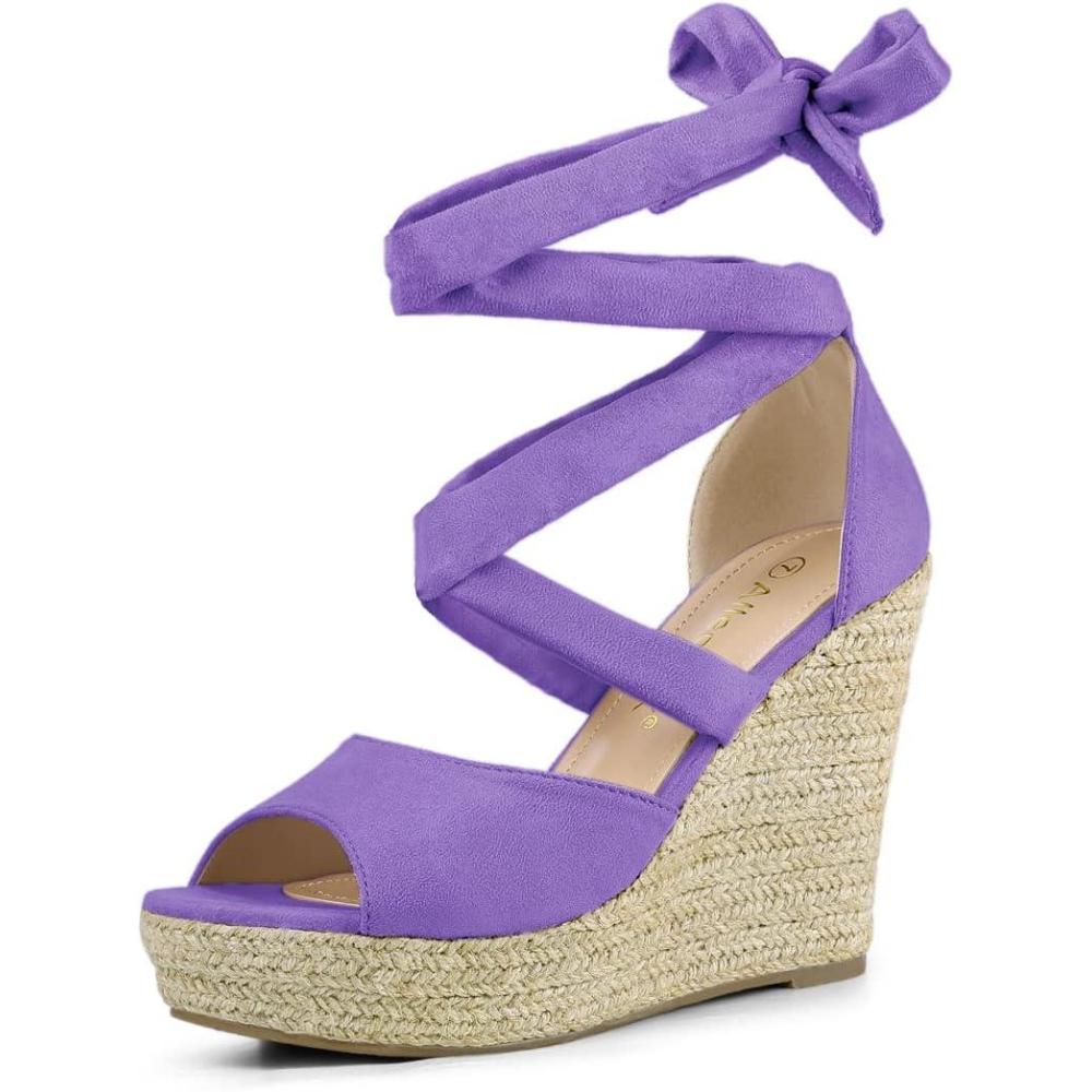 imageAllegra K Womens Lace Up Espadrilles Platform Platform Wedges SandalsPurple