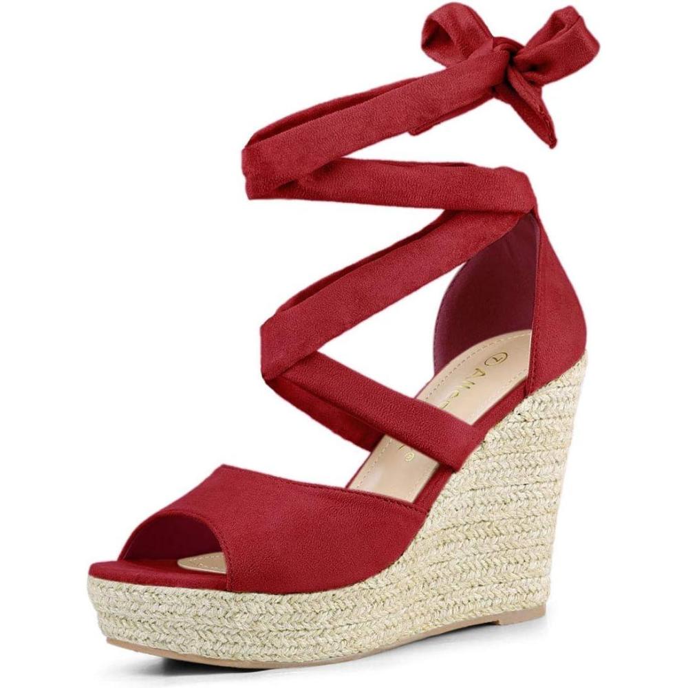 imageAllegra K Womens Lace Up Espadrilles Platform Platform Wedges SandalsRed