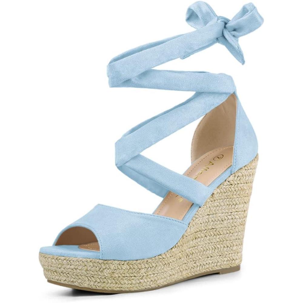 imageAllegra K Womens Lace Up Espadrilles Platform Platform Wedges SandalsSky Blue