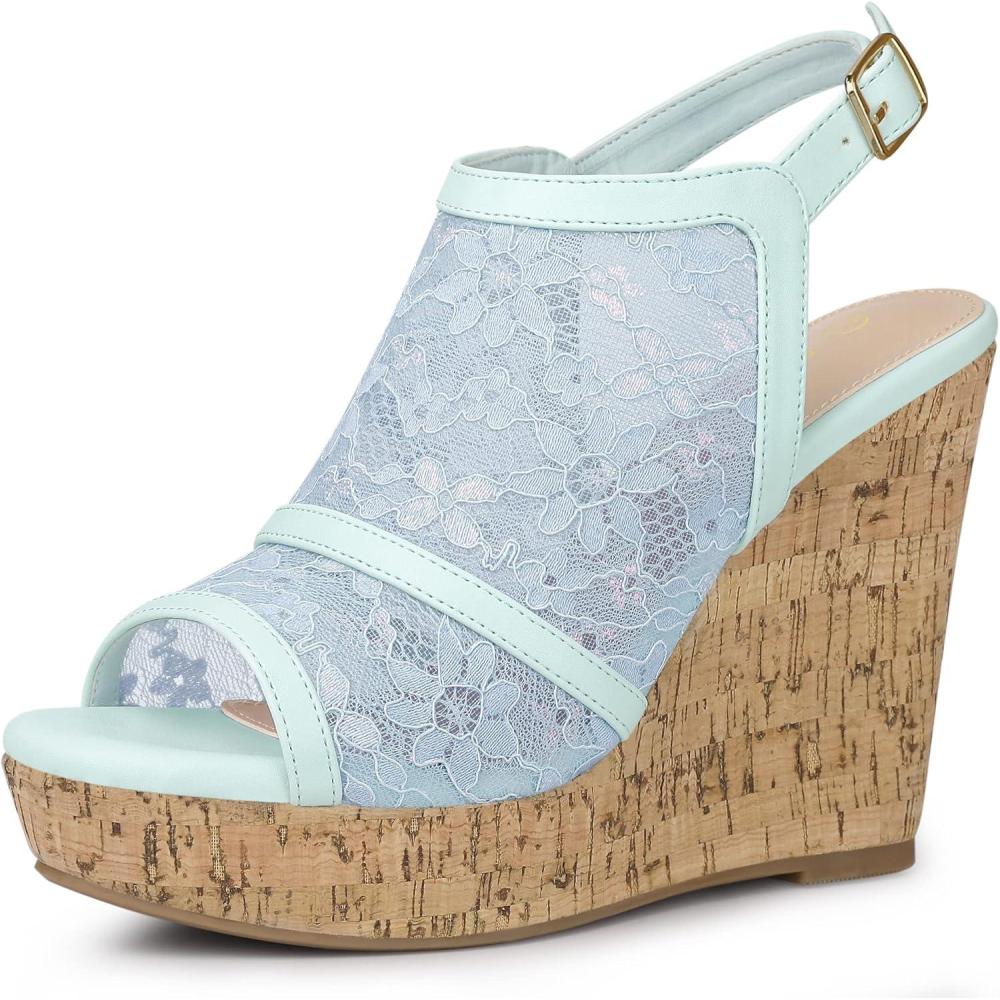 imageAllegra K Womens Open Toe Platform Heel Lace Wedges SandalsBlue Flower