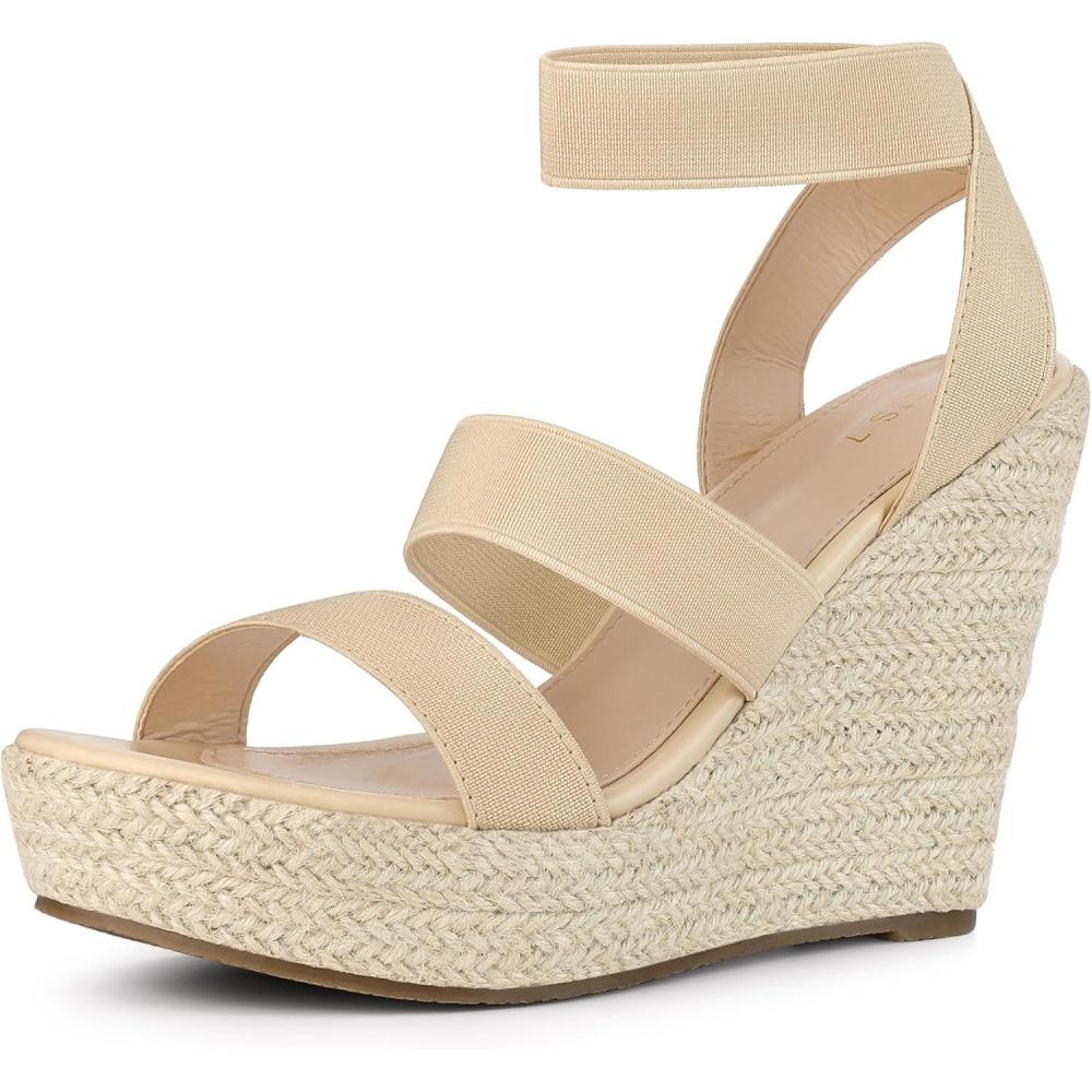 imageAllegra K Womens Platform Ankle Elastic Straps Espadrilles Wedge SandalsBeige