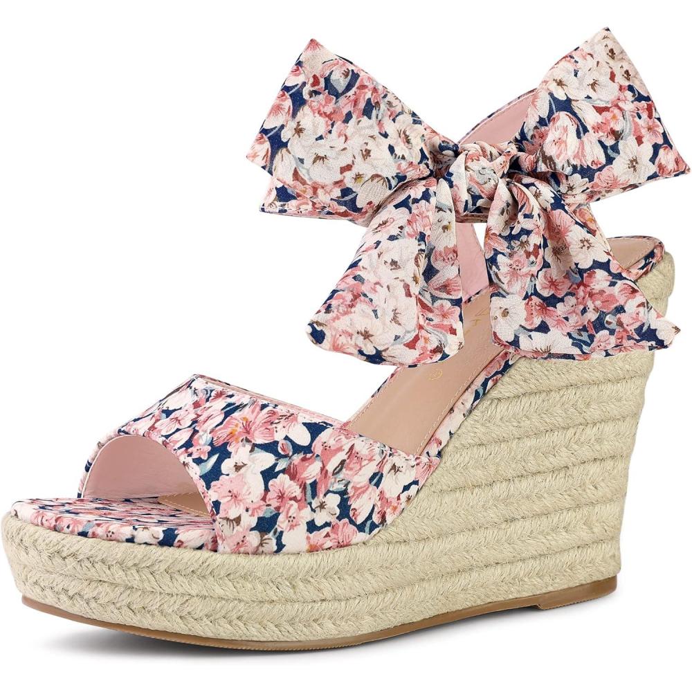 imageAllegra K Womens Platform Floral Printed Slingback Espadrille Wedge SandalsPink