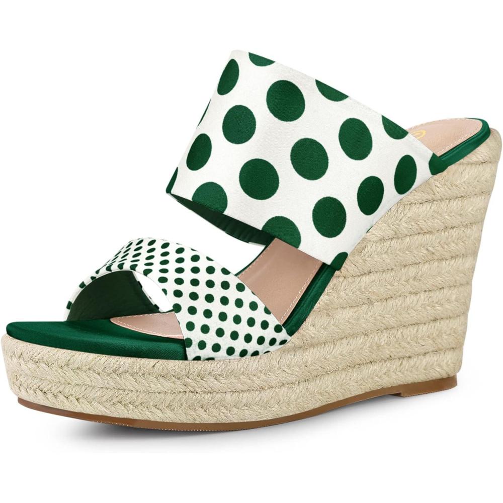 imageAllegra K Womens Platform Polka Dots Heel Espadrille Wedge SandalsDark Green