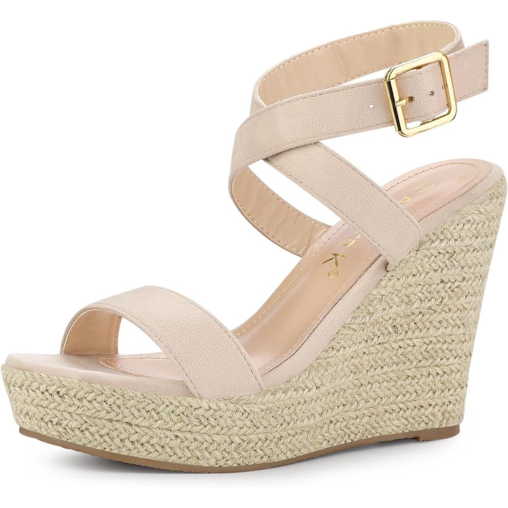 imageAllegra K Womens Slingback Crisscross Espadrille Wedges Heel SandalsBeige
