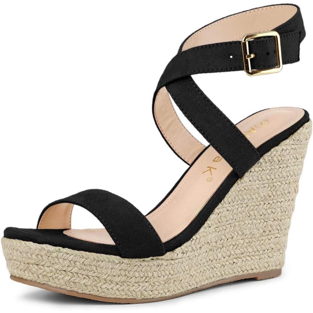 imageAllegra K Womens Slingback Crisscross Espadrille Wedges Heel SandalsBlack