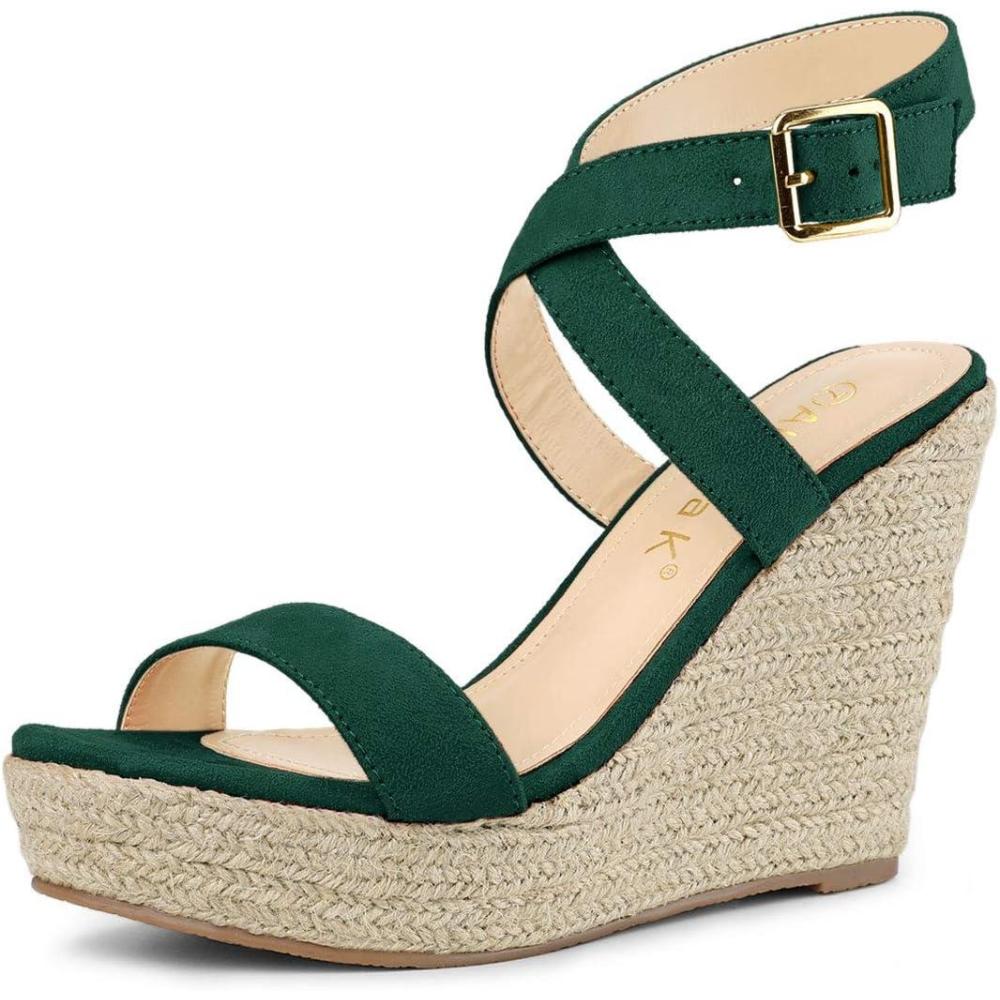 imageAllegra K Womens Slingback Crisscross Espadrille Wedges Heel SandalsGreen