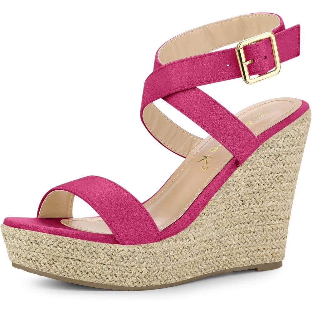 imageAllegra K Womens Slingback Crisscross Espadrille Wedges Heel SandalsHot Pink