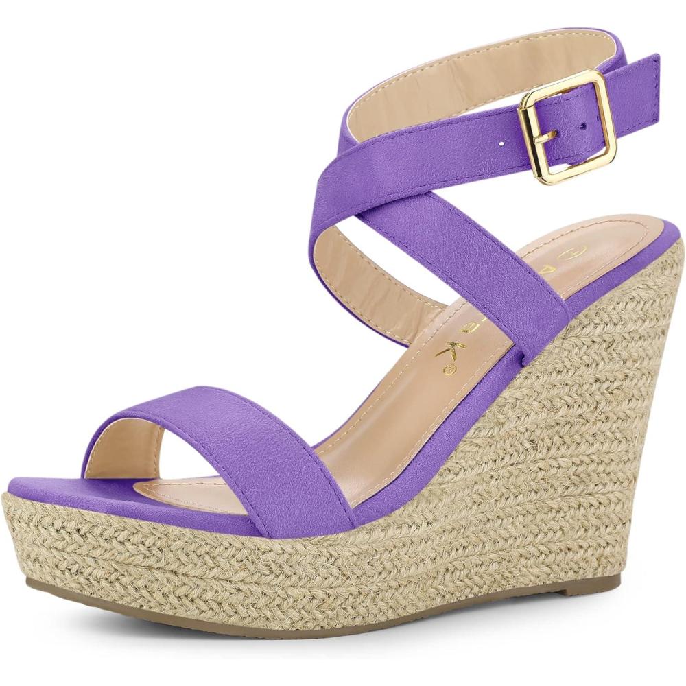 imageAllegra K Womens Slingback Crisscross Espadrille Wedges Heel SandalsPurple