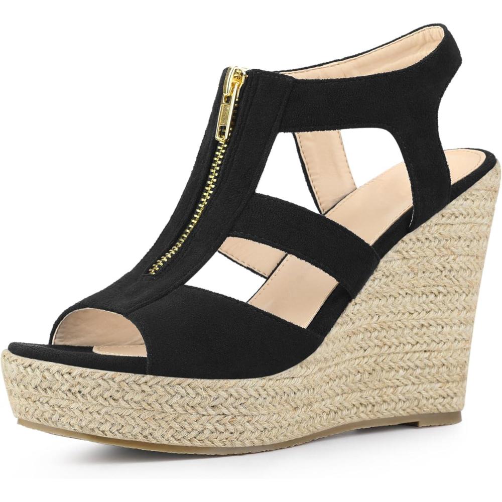 imageAllegra K Womens Wedges Zipper Sandals Platform Wedges Heels SandalsBlack