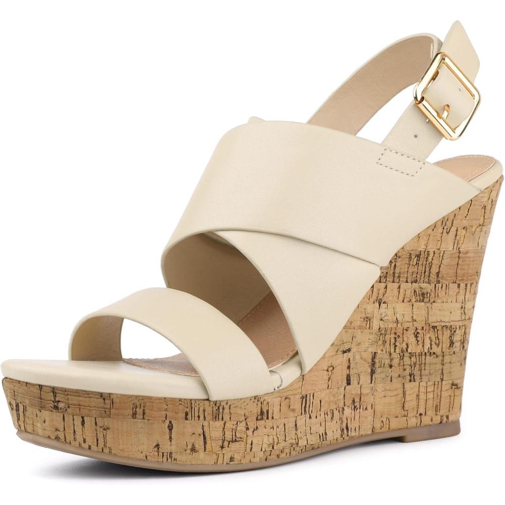 imageAllegra K Womens Wood Wedges Platform Wedge SandalsBeige