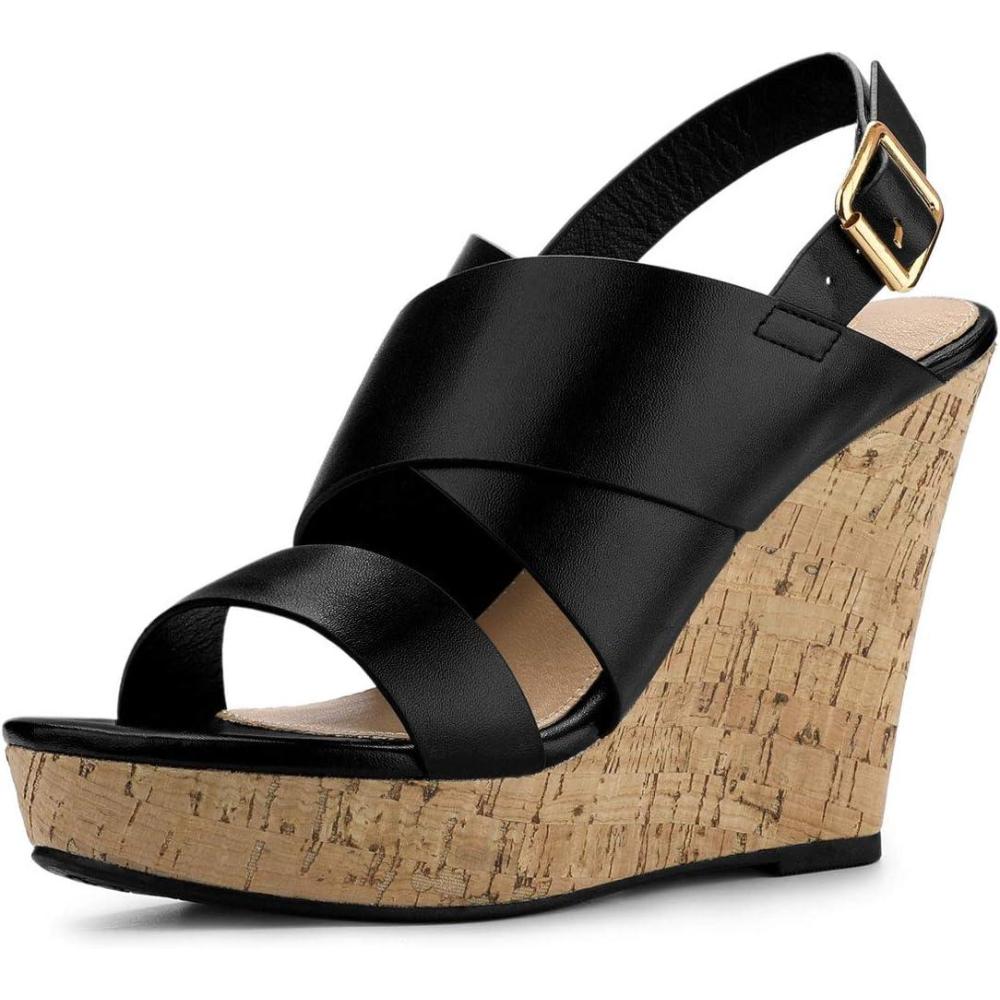 imageAllegra K Womens Wood Wedges Platform Wedge SandalsBlack