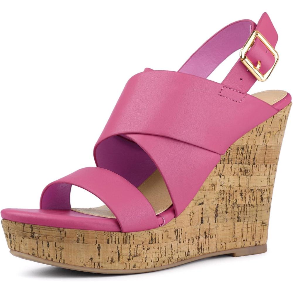 imageAllegra K Womens Wood Wedges Platform Wedge SandalsHot Pink
