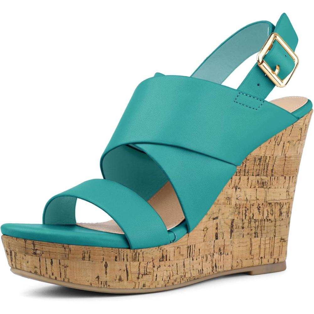 imageAllegra K Womens Wood Wedges Platform Wedge SandalsLake Green