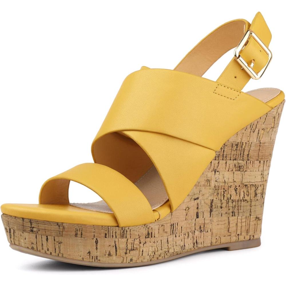 imageAllegra K Womens Wood Wedges Platform Wedge SandalsYellow