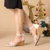 imageAllegra K Womens Floral Lace Mesh Wedges SandalsWhite