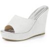 imageAllegra K Womens Glitter Platform Slip on Wedge Heels SandalsWhite Silver