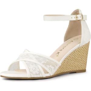 imageAllegra K Womens Floral Lace Mesh Wedges SandalsWhite