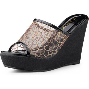 imageAllegra K Womens Glitter Platform Heels Slide Wedge SandalsBlack Gold