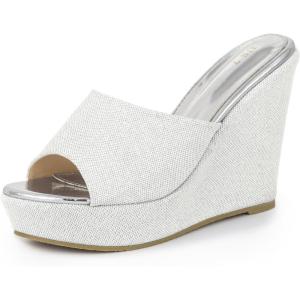 imageAllegra K Womens Glitter Platform Slip on Wedge Heels SandalsWhite Silver