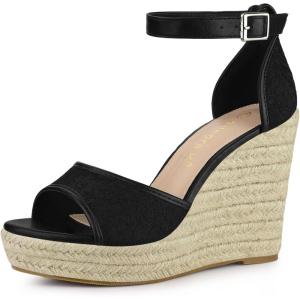 imageAllegra K Womens Lace Platform Espadrilles Wedge Heels SandalsBlack