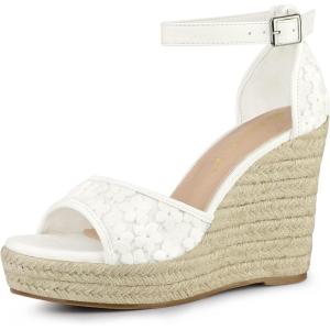 imageAllegra K Womens Lace Platform Espadrilles Wedge Heels SandalsWhite