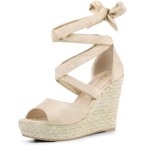 imageAllegra K Womens Lace Up Espadrilles Platform Platform Wedges SandalsBeige