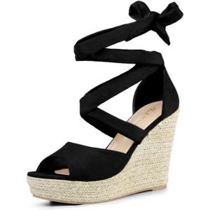 imageAllegra K Womens Lace Up Espadrilles Platform Platform Wedges SandalsBlack
